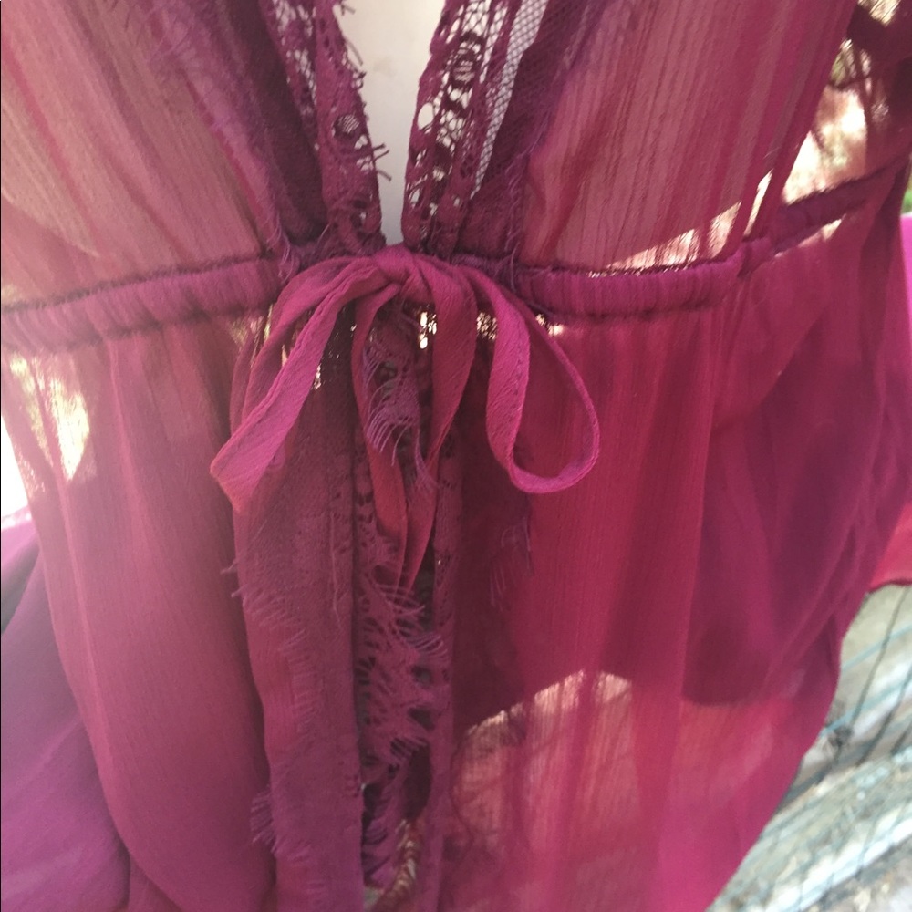 Time and Tru raspberry chiffon and lace duster burgundy jacket - Picture 9 of 11